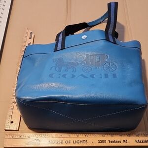 Coach Blue Leather Tote with Logo